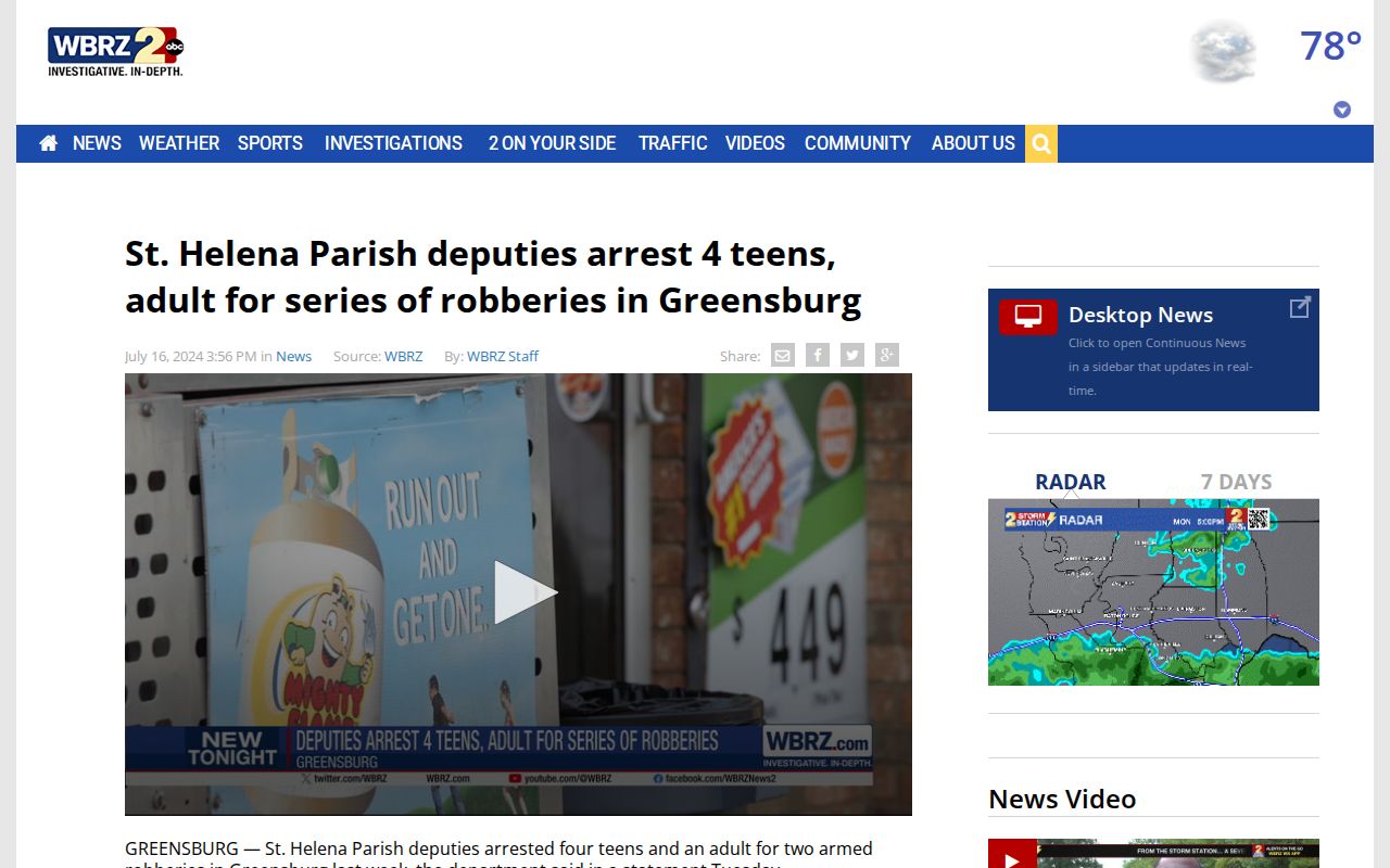WBRZ Greensburg arrest incident report for St. Helena Parish records research