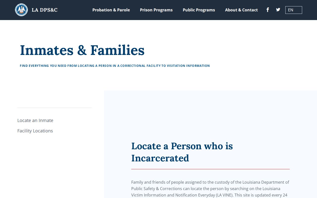 Louisiana DPS and Corrections state custody record search instructions for St. Helena Parish