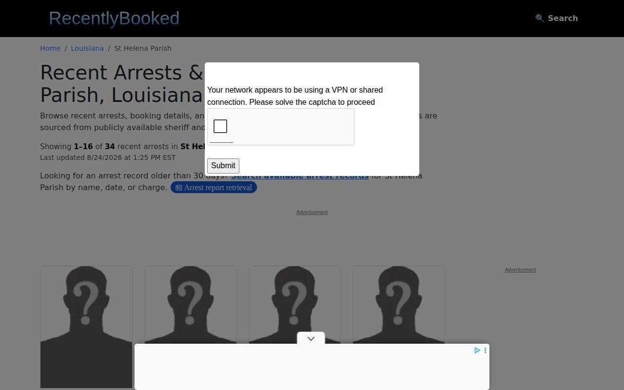 St. Helena Parish unofficial recent arrest record interface